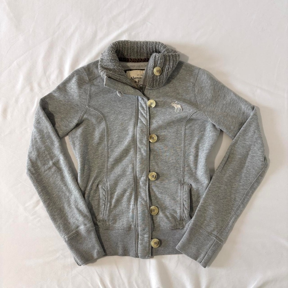Abercrombie & Fitch Zip Up Sweatshirt Women Small Grey Knit Collar Y2K Vintage